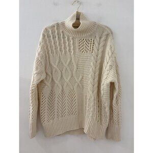 Athleta Dove Off White Bedford Wool and Cashmere Turtleneck Cable Sweater Size S